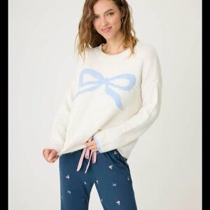 PJ Salvage Cozy Bow Sweater | Ivory & Blue | Soft Knit Lounge